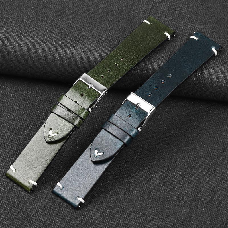 Retro Oil Wax Colored Leather Watchband for Seiko Quick Release Calfskin Cowhide Bracelet 18mm 20mm 22mm High Quality Wristband