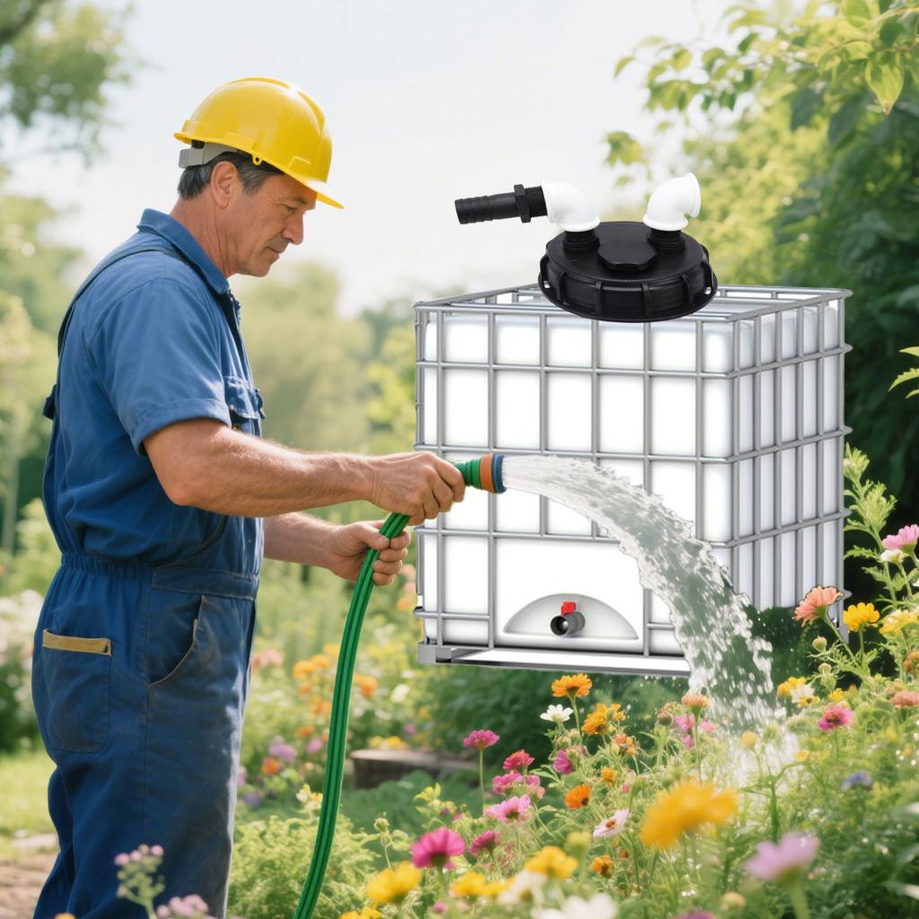 Heavy Duty IBC LID DN 150 with Overfill   and Pump Connection, 25mm Hose 90 Degree Elbow, PP IBC Rainwater Collection Sews for