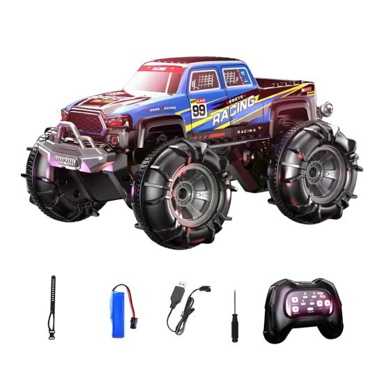 Remote Control Amphibious Off-road Car with LED Light 4WD Kids Electric 2.4GHz RC Stunt Truck Rechargeable Toddlers All-terrain Crawler Vehicle Toy