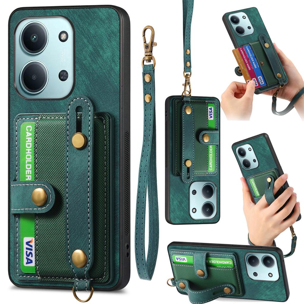 Retro PU Leather Case for Xiaomi Poco C85 4G (171mm)/Redmi 15C 4G (Global) (171mm) Phone Cover with Card Holder/Wristband Kickstand
