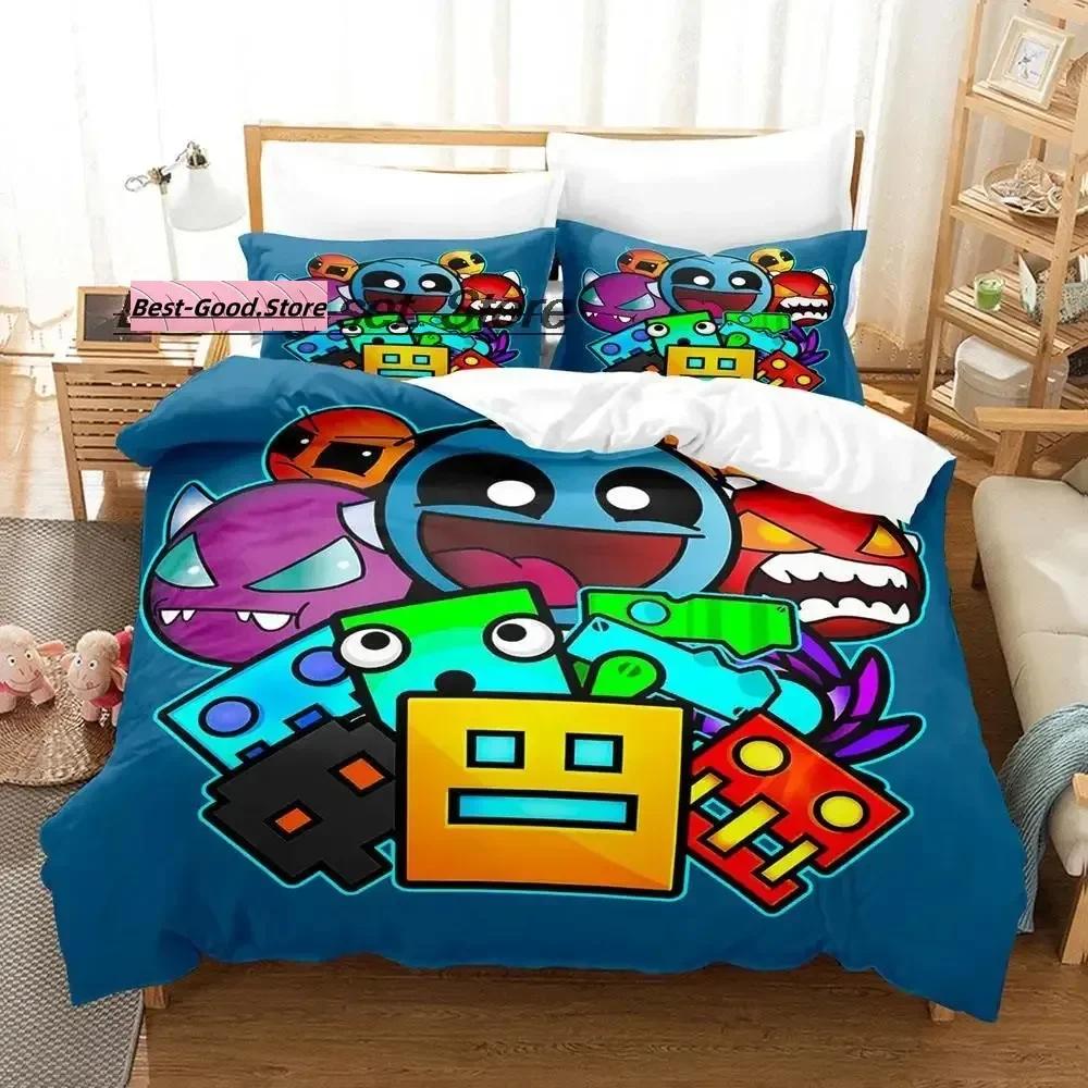 Angry Geometry Dash Beding Set Printed Bed Linen Set With Pilowcase Bed Soft Duvet Cover Soft Single Double Quen Super King-Sized Dimensionsd