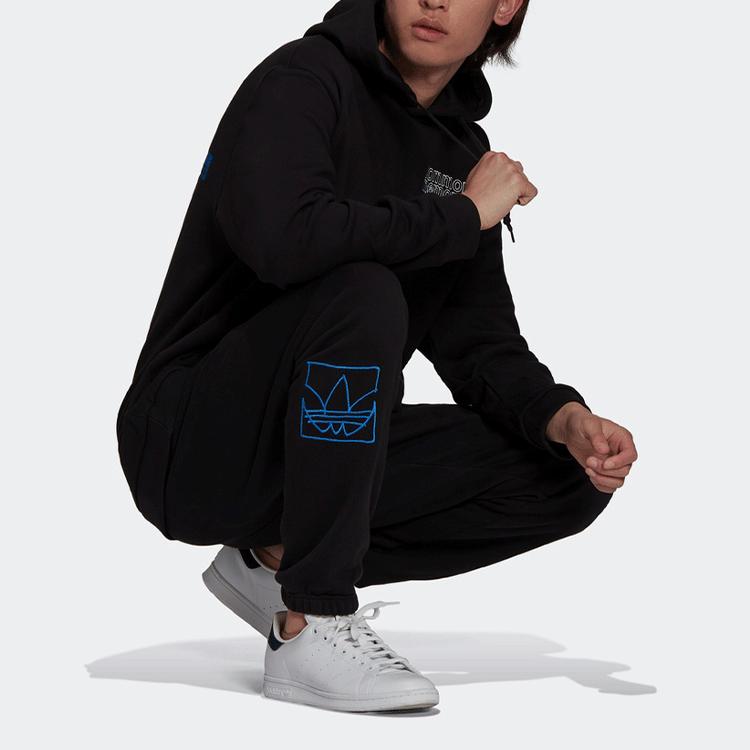 Adidas Originals Trefoil Embroidered Logo Mid Waist Tapered Breathable Sweatpants Men Bottoms Black H13505