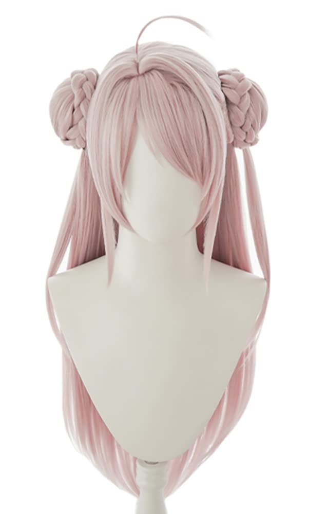 Pink, Heat-resistant Cosplay Wig Featuring the Character "Shou Ranju" (bell) with a Net. Perfect for Halloween Costumes (B).