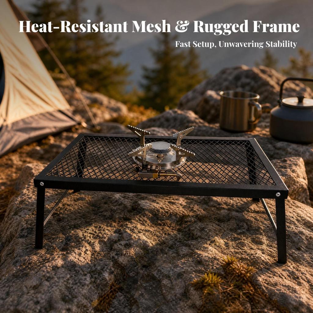 Outdoor Table with Metal Mesh Top Foldable for Backyard