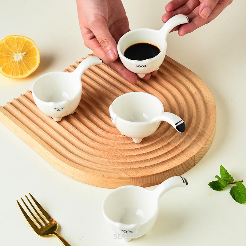 

4 шт. мини-миска для соуса в форме котенка, керамическая тарелка для соуса, 20 мл/0,7 унции милая маленькая тарелка для соуса