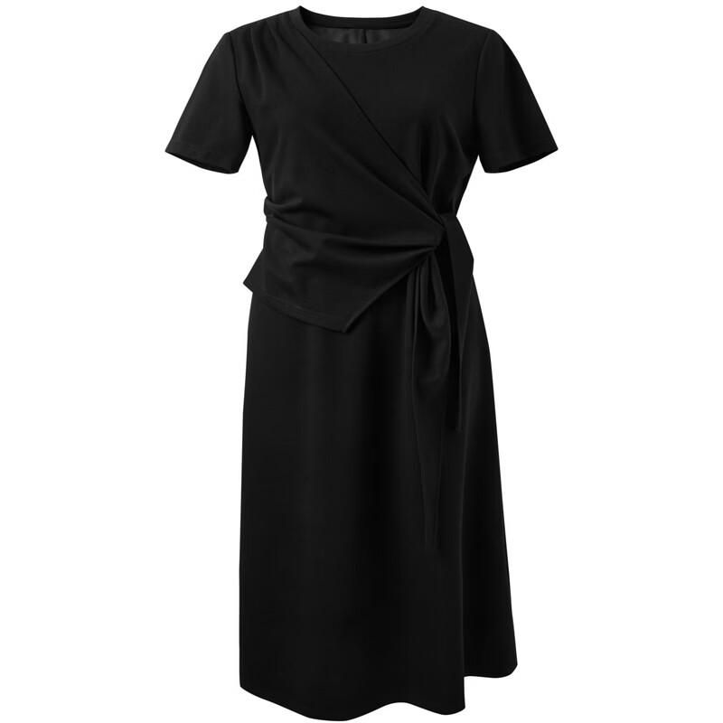 Sancai Plus Size Round Neck Knitted Long Dress with Twist Waist