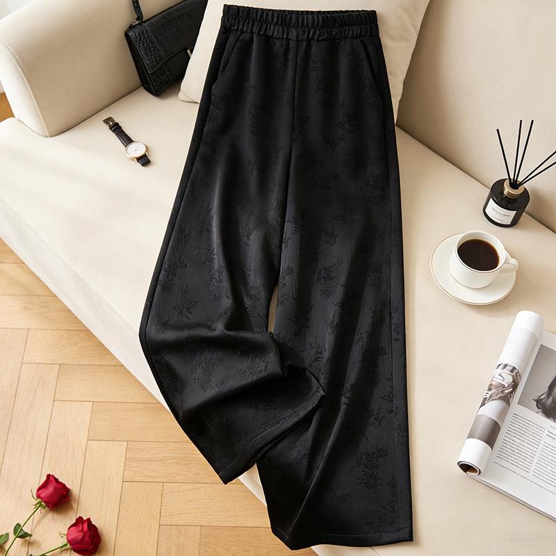 

Mom s New Chinese Style Jacquard Wide-Leg High-Waisted Cropped Pants - Women s Versatile Loose-Fit Casual Trousers 3XL (120-135 jin) чёрный