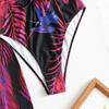 Swimsuit Women's Sexy One Piece Printing Deep V Neck Lace Up Blouse Bikini Sets