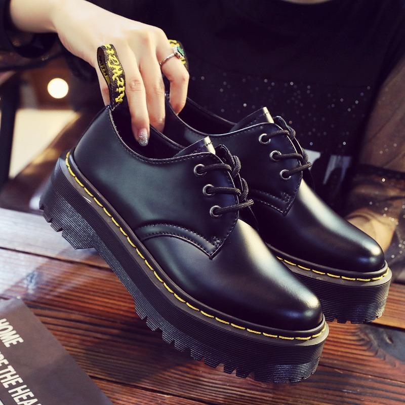 1 Quad Thick-soled Hole Martin Boots Leather Round Head Low-top Small Leather Shoes Female Students Thick-soled Muffin-soled Short Boots