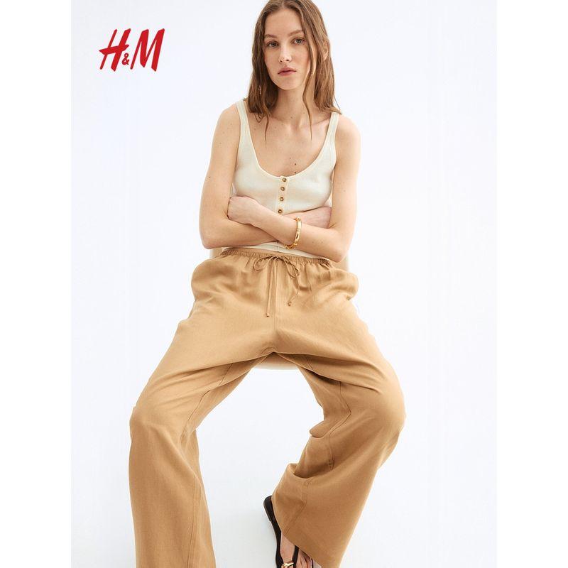 

Hm2025 Summer New Women clothes Casual Linen Blend Straight Trousers 1259076