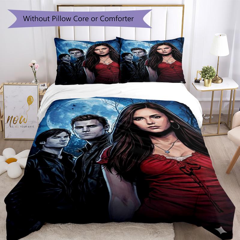 3pcs Vampire Diaries Bedding Set Duvet Cover Closure Includes 1 Duvet Cover & 2 Pillowcases, Soft and Comfortable for All Seasons.