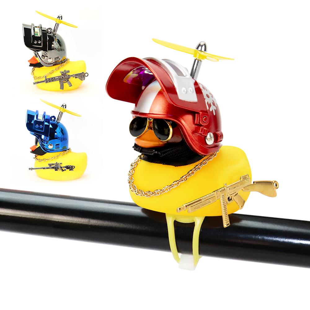 Cool Armed Duck In The Car Interior Decoration Yellow Duck with Helmet for Bike Motor with Strobe Light Car Accessories