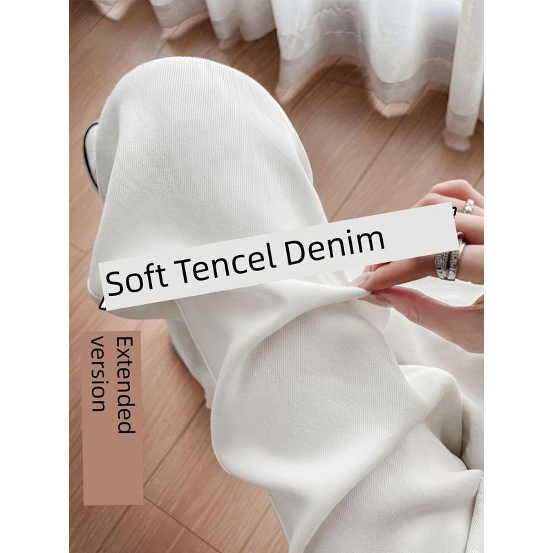 mm White Fat Sister Pear Shapes Lyocell Jeans White Tencel Fabric, Extended Length 2XL