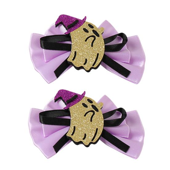 1 Pair Girl Hairpins, Anti-Slip Clip Design Bang Hair Pins, 3D Bow Pumpkin Skull Eyes Halloween Shape Hair Clips, Thick Ribbed Webbing Hair