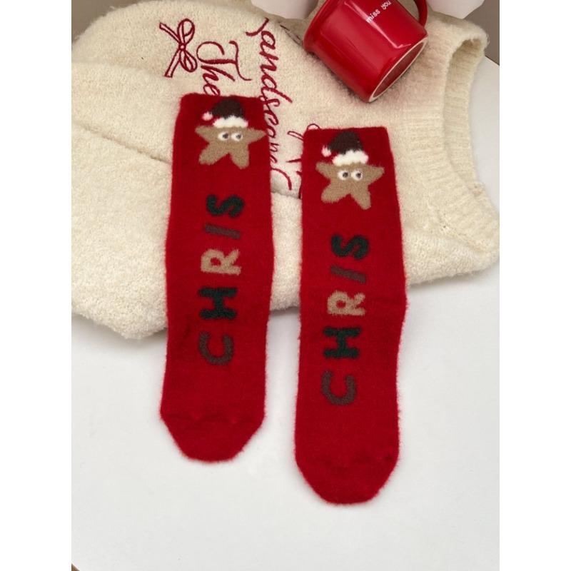 

Christmas Stockings, Mid-calf Women s Stockings, Red Socks, Plush Warmth, Thickened Australian Fleece, Cute Cartoon, Non-shedding Sleep Stockings 1 pair