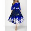 Vestido con estampado de copos de nieve navideños para mujer, estampado 3D, cintura alta, elegante vestido informal de media manga con cuello redondo, ropa festiva para las fiestas