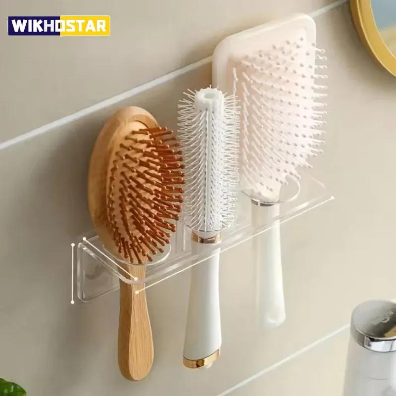 

Acrylic Comb Holder Organizer Storage Shelf Clear Transparent Wall-Mounted Hair Brushes Rack Bathroom Accessories Home Shelves