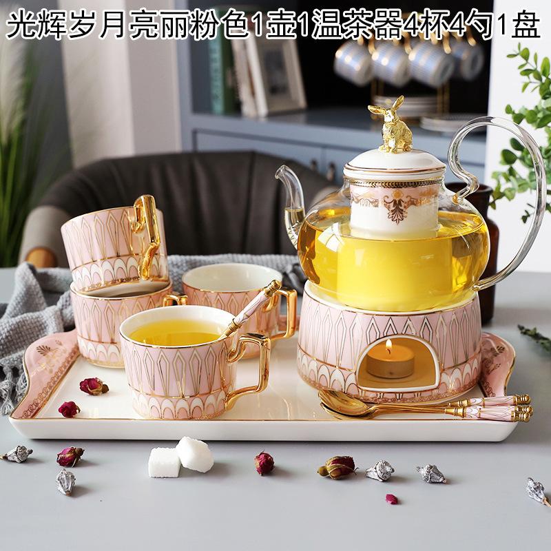 Ceramic Afternoon Tea Flower And Fruit Teacup Tea Set Household Flower Teapot Set Fruit Glass Pot With Filter Candle Heating