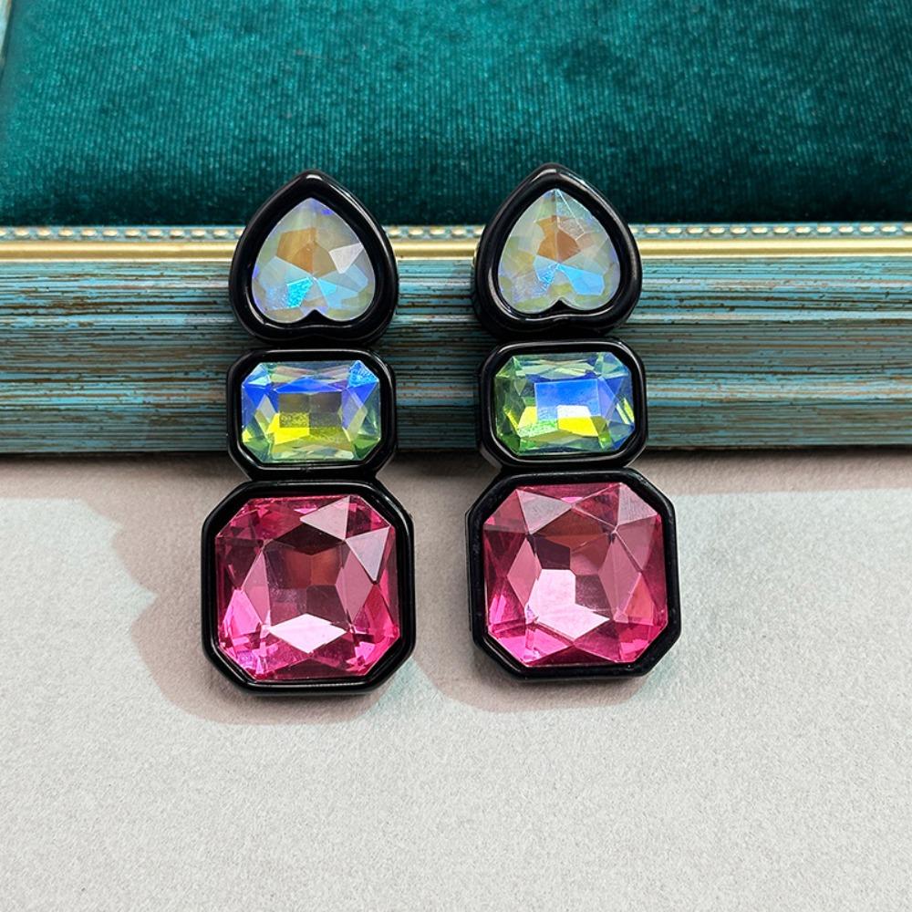 Resin Shiny Rhinestone Earrings Colorful Colorful Dangle Earring Geometric Square Studs  Women