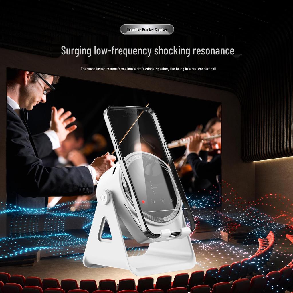 5-in-1 Bluetooth Speaker: Smart Sensor, Wireless Charger, Magnetic Phone Holder, Rotating Multifunction.