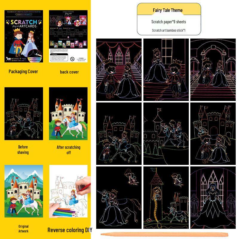 Conjunto Colorido de Arte Scratch: Livro de Rabiscos e Desenhos DIY de Desenho Animado para Crianças