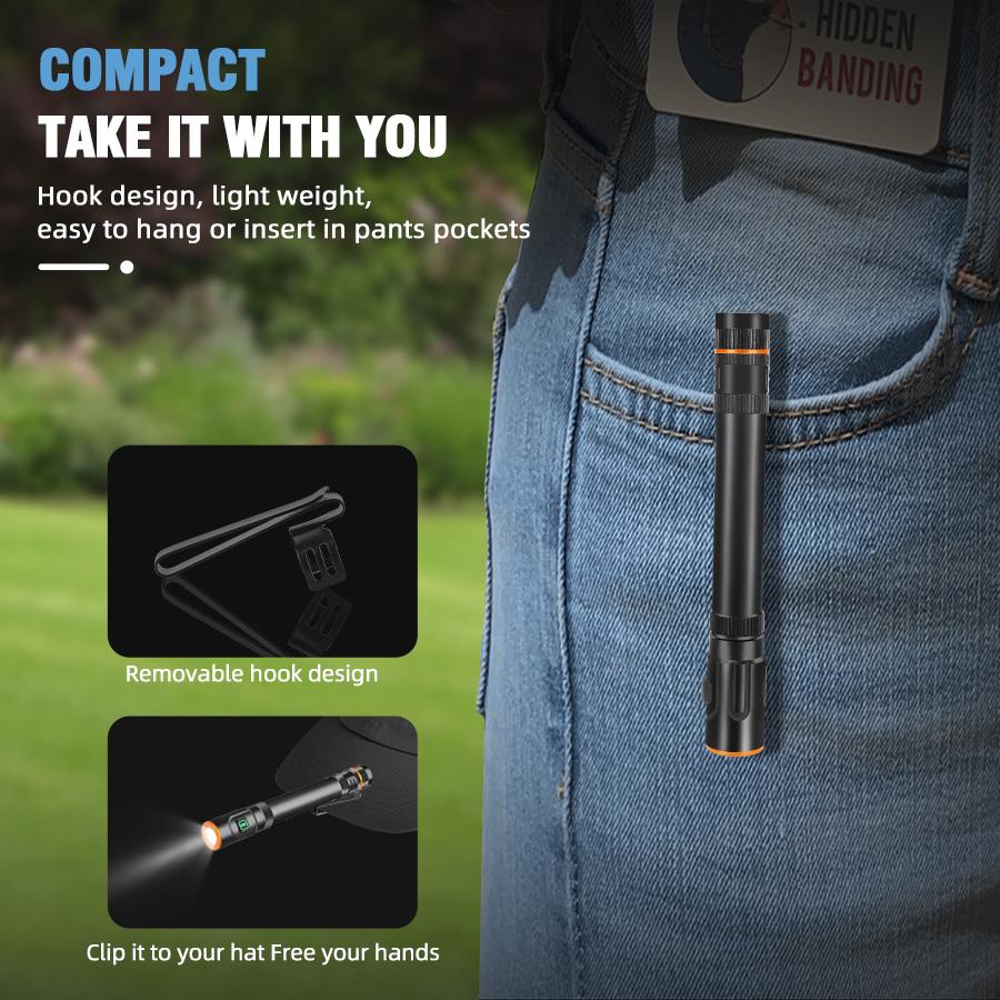 USB Rechargeable LED Flashlight Super Bright 6 Modes XPE Torch with Pen Clip Magnet Work Light Outdoor Camping Fishing Lantern