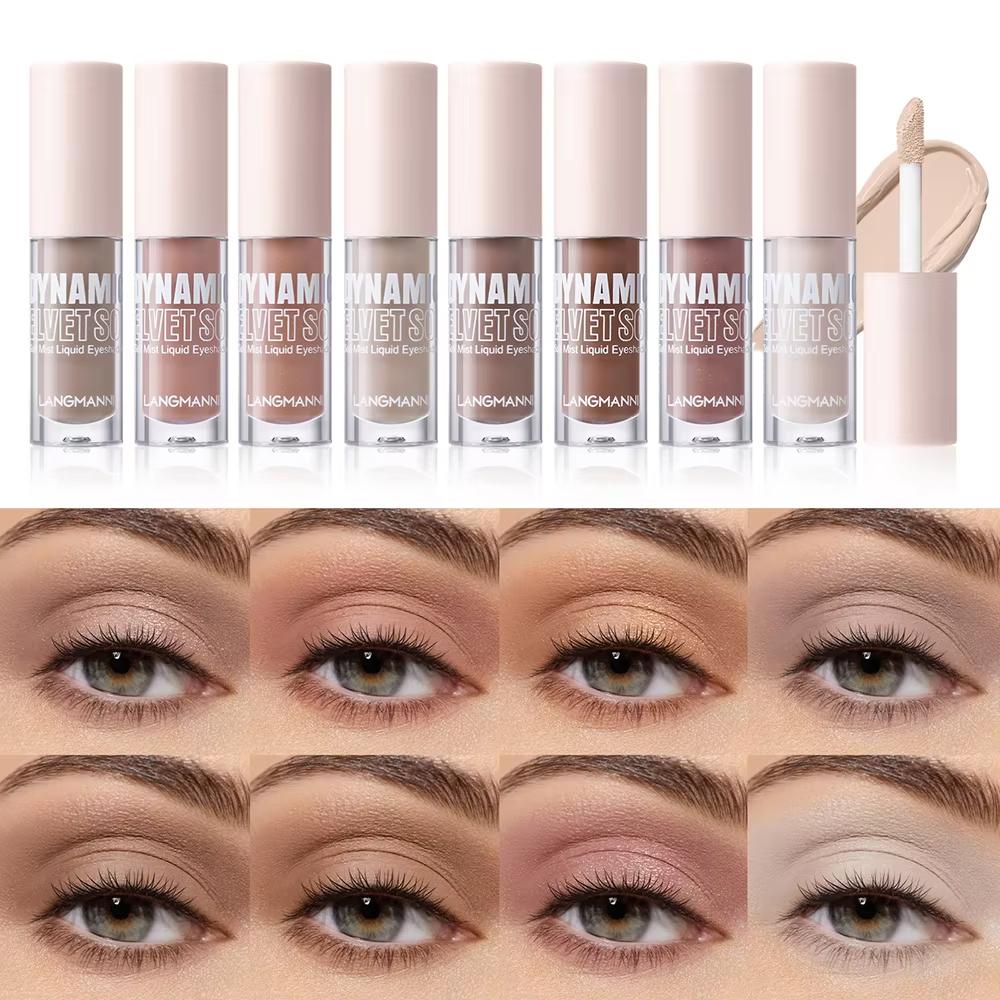 Achtfarbiges mattes Mikro-Liquid-Lidschatten-Set Farbig schimmernd Samtig wasserfest Schweißfest Lidschatten-Set Augen-Make-up