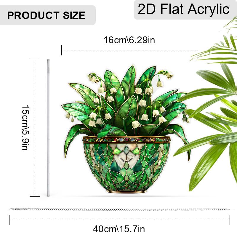 Acrylic Lily of the Valley Potted Plant Suncatcher Stained Glass Effect Window Hanging Ornament Flower Lover Gifts