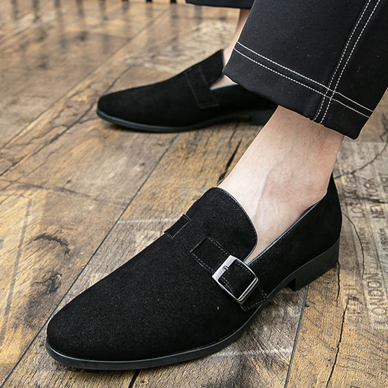 Fashion New Black Brown Monk Strap Loafers For Men Pointed Belt Buckle Leather Casual Shoes Wedding Dress Homecoming Footwear