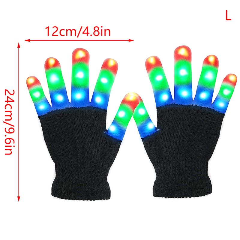 

1 пара красочных светящихся перчаток на пальцы для детей и взрослых, светодиодные светящиеся мигающие волшебные перчатки, украшение для вечеринки, хэллоуинская световая декорация L