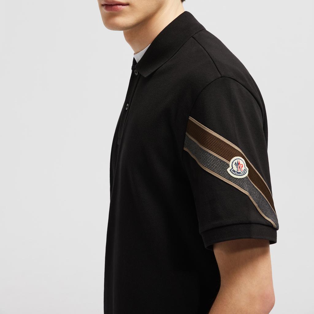 Moncler Camisa Polo Simples de Manga Curta com Ombro Caído e Acabamento de Três Cores Masculina Polo Preta J20918A0000289A16999