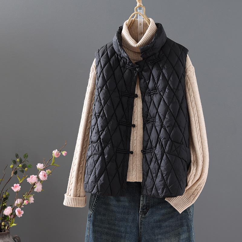 New 2023 Autumn/Winter Women's Retro Buttoned Thin Warm Cotton Vest