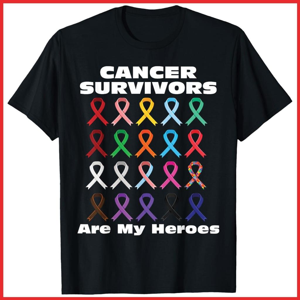 Cancer Survivors Are My Heroes Black Cotton T-Shirt S-5XL