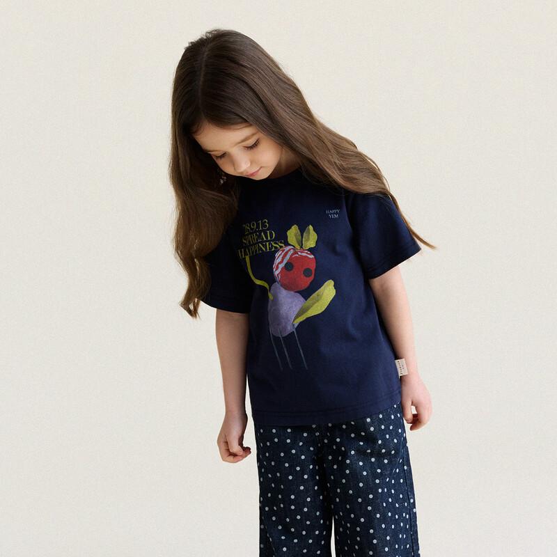 Yun'erma Girls' 2026 New Pure Cotton Printed Short Sleeve T-shirt