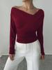 European & American Korean-Style Cross Neck Long Sleeve Top: Slimming Casual Solid Color for Spring & Autumn.