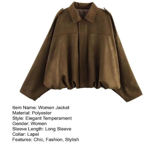 Dámská bunda z umělého semiše Nadměrná Dlouhý rukáv Klopa Pilotní kabát Neformální Zapínání na zip a druky Podzimní Jarní Svrchní oděv