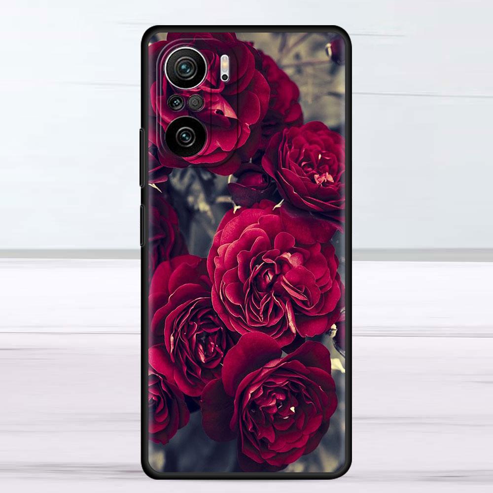 Pouzdro pro Xiaomi Redmi Note 11 9S 10 9 8 7 9A 9C 9i K40 8T 10C 9T K50 silikonové pouzdro jasně červené květy růže
