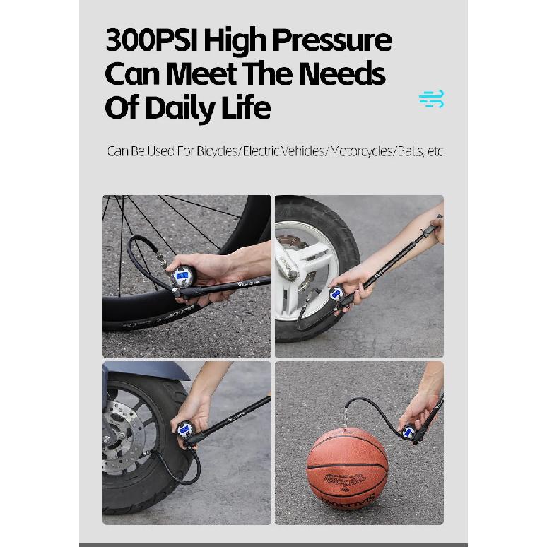 WEST BIKING 300PSI Bicycle Pump LCD Digital Diaplay Air Pressure Gauge Bike Pump Portable Tire Infalator MTB Cycling Equipment