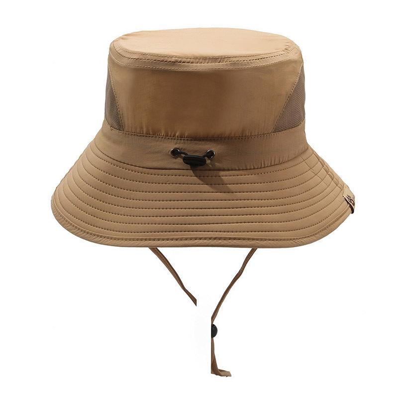 Outdoor sunscreen drawstring bucket hat women's summer quick-drying breathable mountaineering hat men's casual windproof big-brimmed sun hat