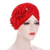 Three Flower Decal Design Turban Hat Elastic Hijab Cap Hair Loss Cover Headwear
