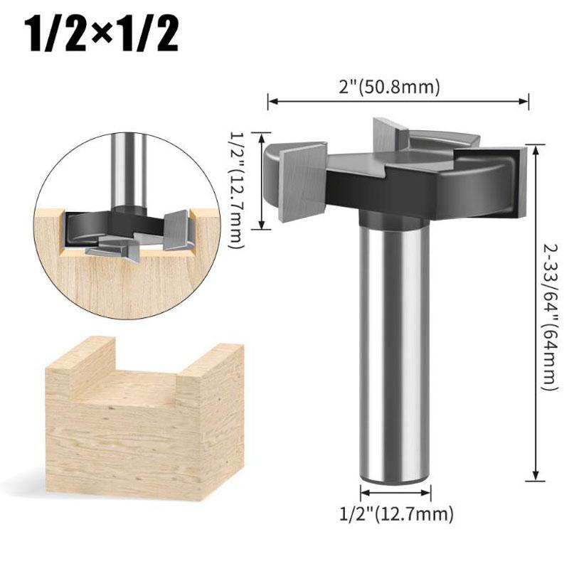 Three-point T-Cutter Sole Clearing Router Bit Slotted Cutter Four-point Slotting Cutter Woodworking Tools 1/2 Inch 12mm Shank
