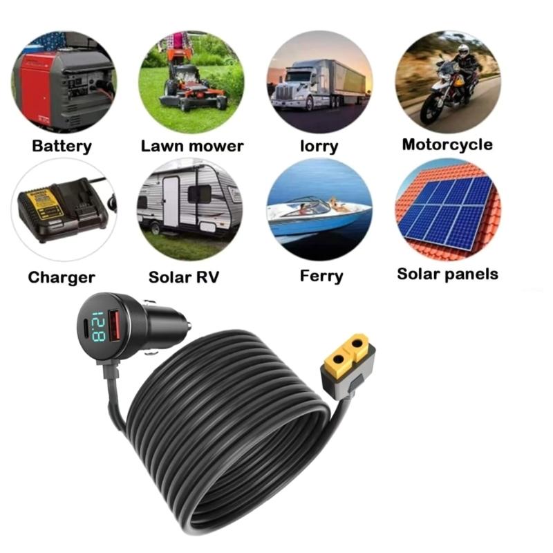 6,56 Fuß langes Auto-Steckdosen-Adapterkabel XT60 Ladekabel Draht 2 m langes Netzkabel mit Digitalanzeige