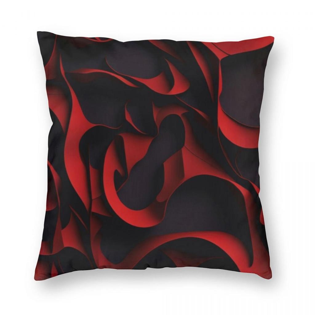 Federa Quadrata con Curve Rosse e Nere Poliestere Lino Velluto Stampata Zip Decorativa Copricuscino per la Casa