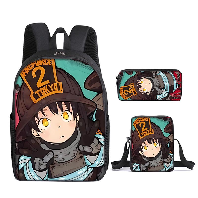 Classic Funny Fire Force season 3 3D Print 3pcs/Set pupil School Bags Laptop Daypack Backpack Inclined shoulder bag Pencil Case