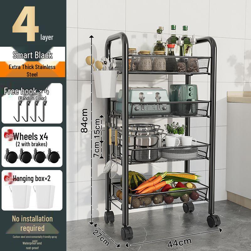 Multi-Layer Kitchen Storage Rack with Wheels for Microwave and Vegetables