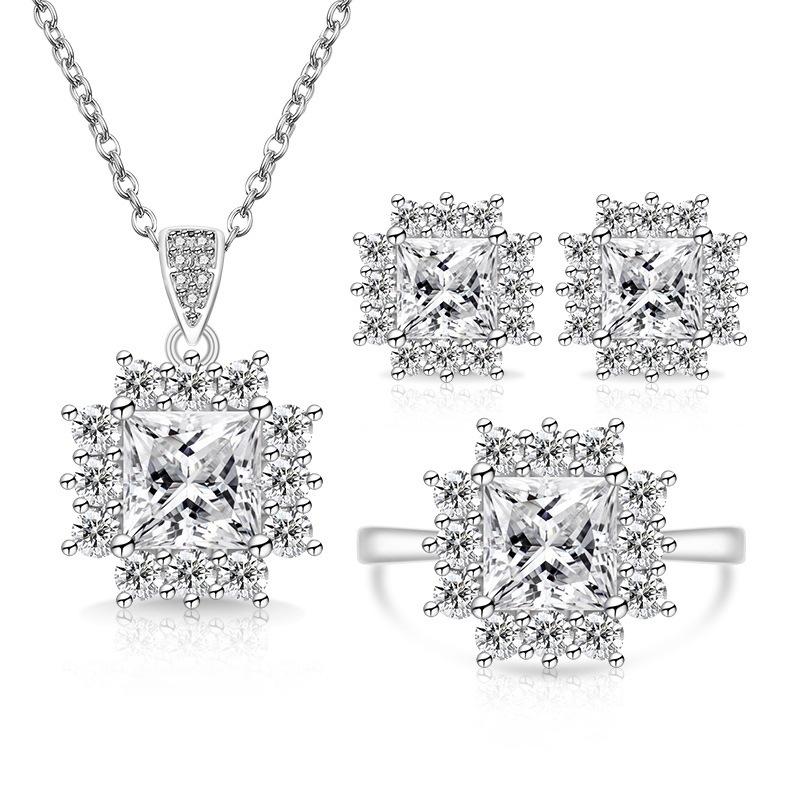 New Colored Treasure Gemstone Three-piece Set Ring Necklace Stud Earrings Ring Size:Adjustable