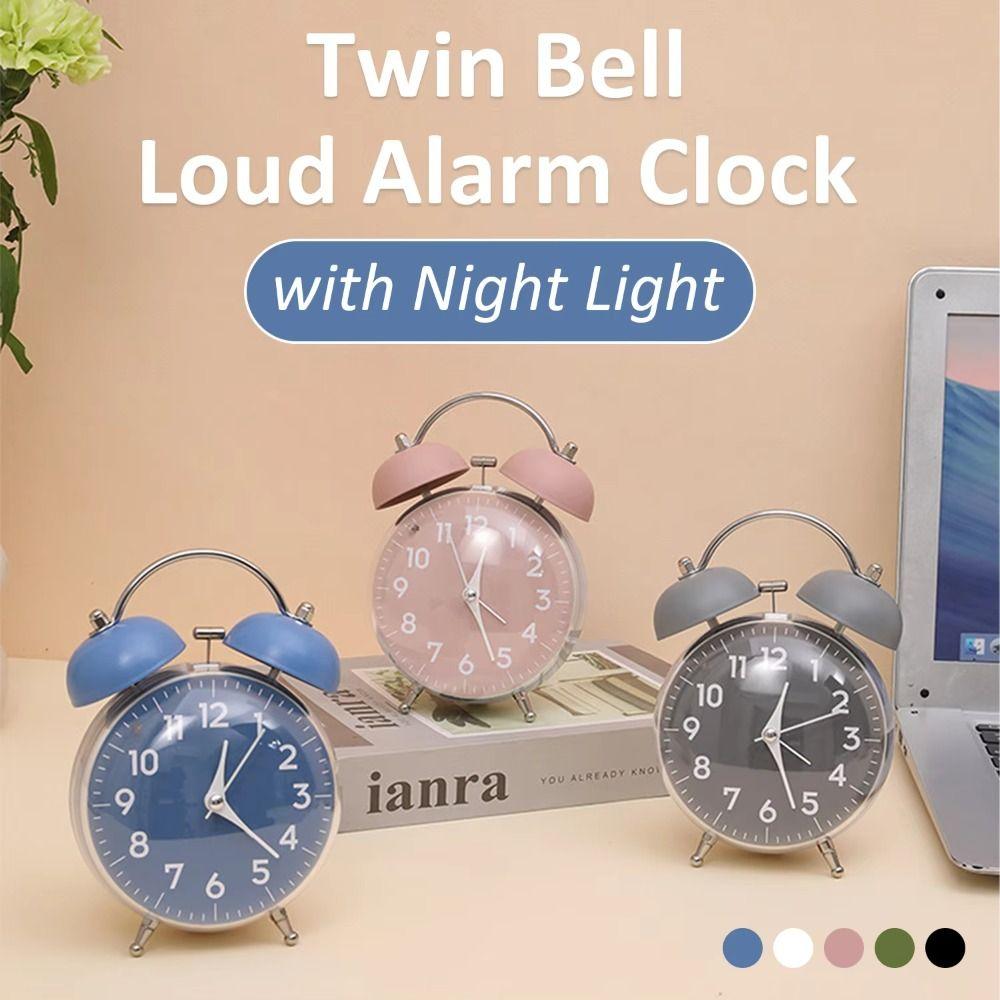 Loud Alarm Twin Bell Clock Soft Night Light Bedside Wake-up Clock Mechanical Clock  Dormitory