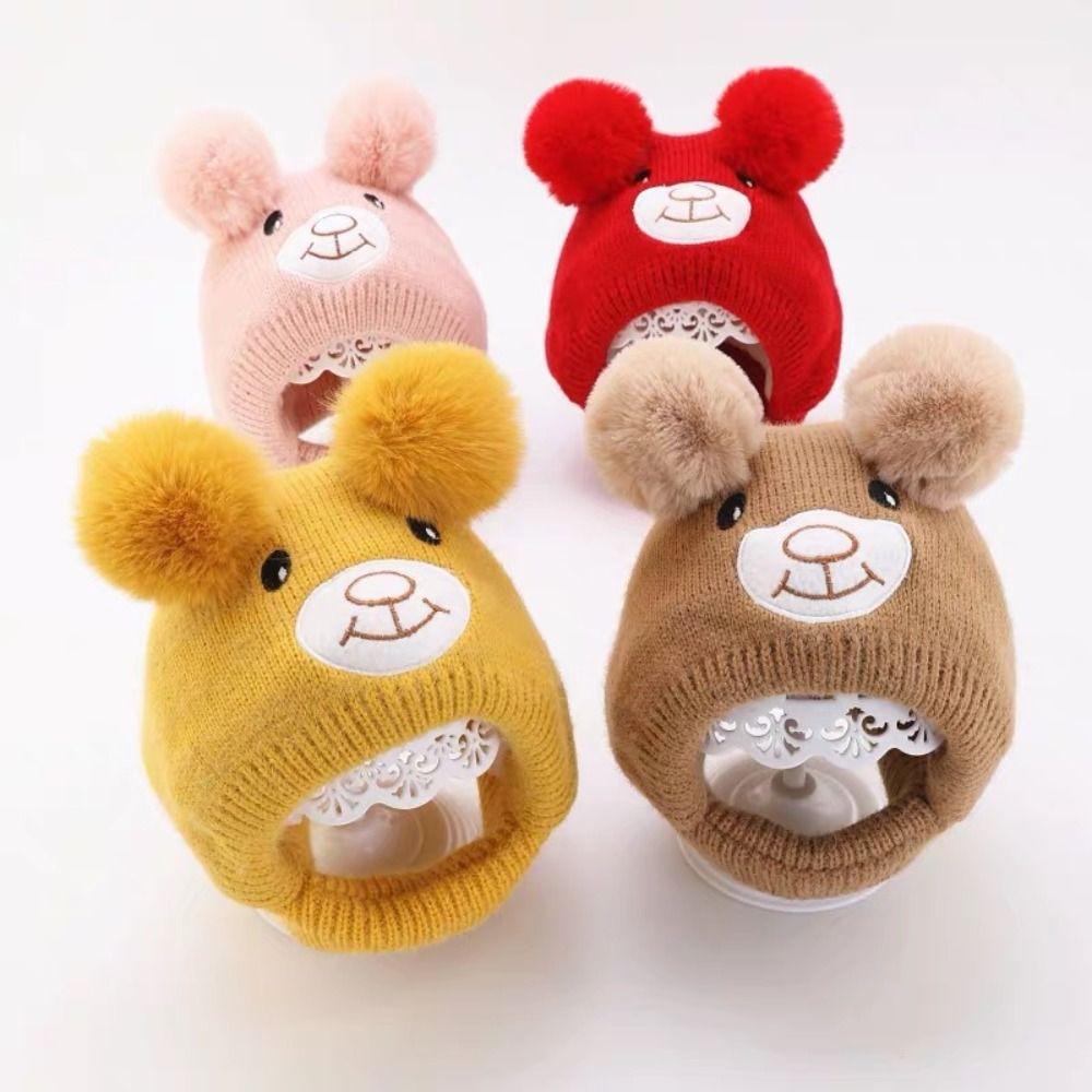 Solid Color Baby Beanie Cap Bear Kids Crochet Hat Cute Kids Ear Protection Hat  Boys
