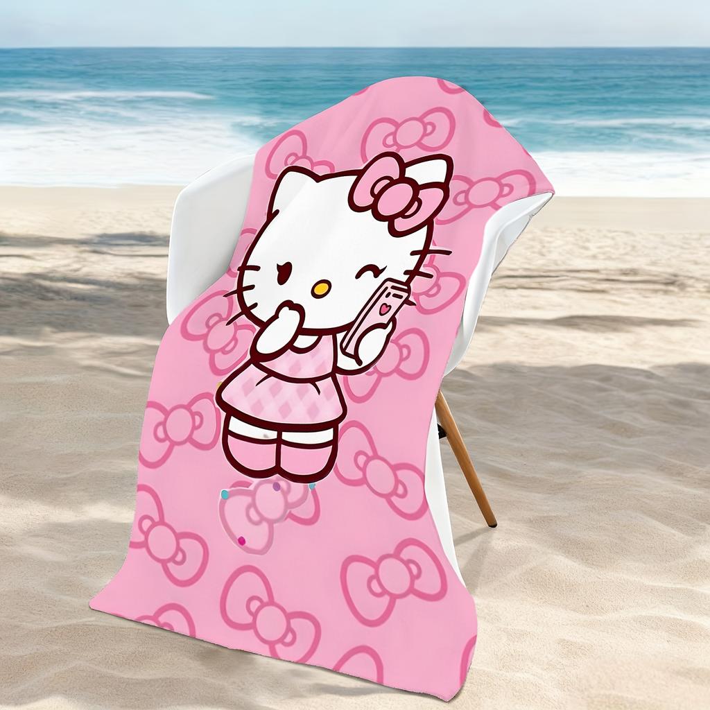 1pc Hello Kitty Bow Beach Towel Single Sided 2D Print Quick Dry Microfiber Towel for Beach Pool Bath Cute Kawaii Aesthetic Vibe