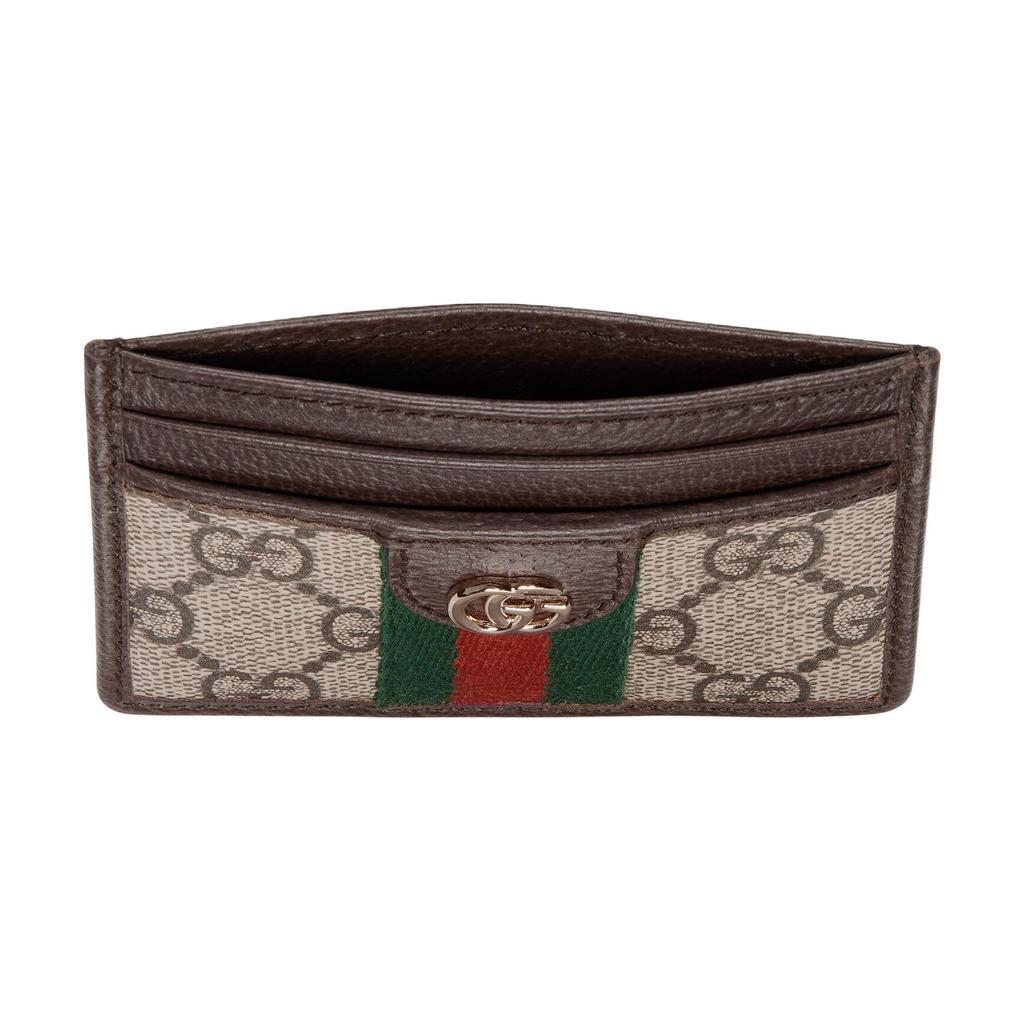 Gucci Ophidia Double G Logo Light Gold Hardware Leather And Canvas Card Holder Women Card Holder Beige Brown 838486-FAE0L-9746